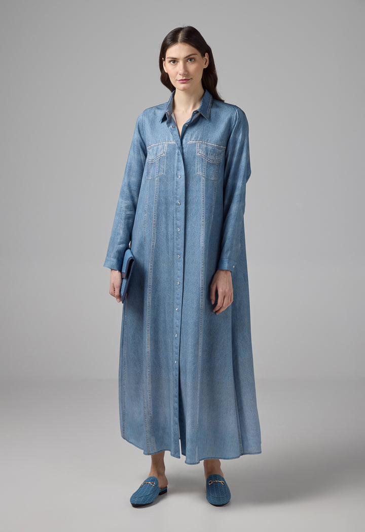 Choice Solid Maxi Shirt Dress Light Blue