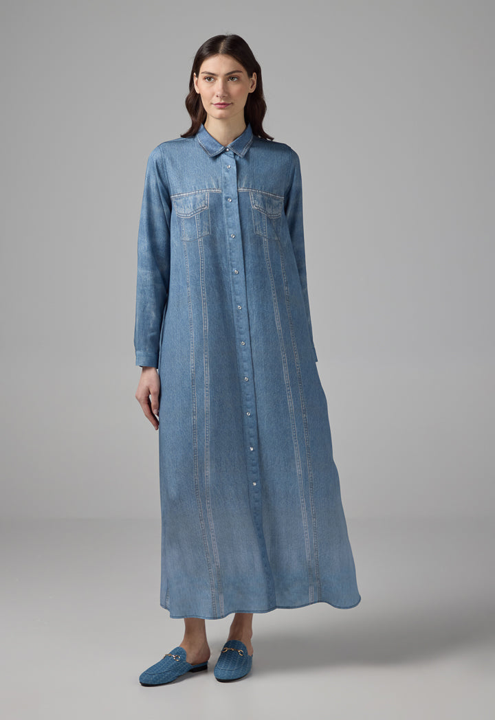 Choice Solid Maxi Shirt Dress Light Blue