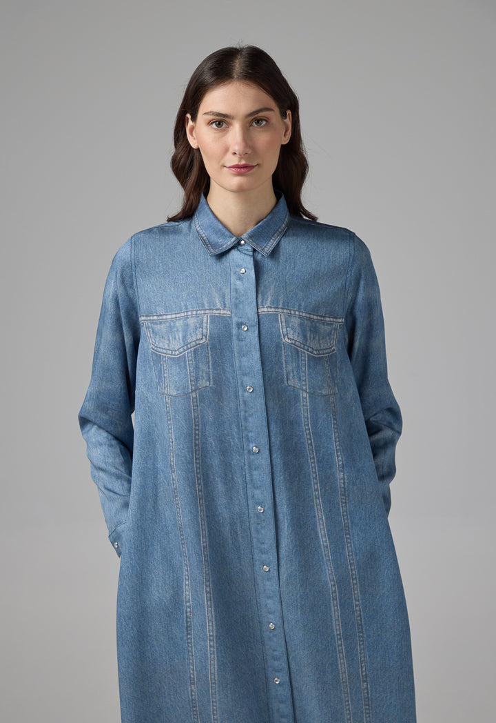 Choice Solid Maxi Shirt Dress Light Blue