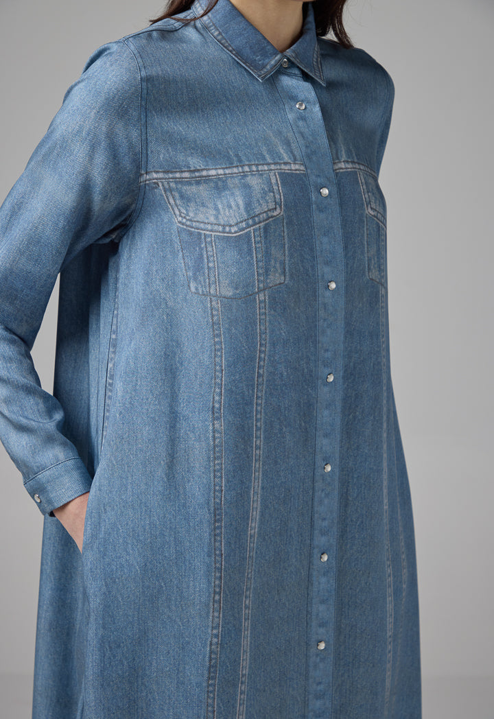Choice Solid Maxi Shirt Dress Light Blue