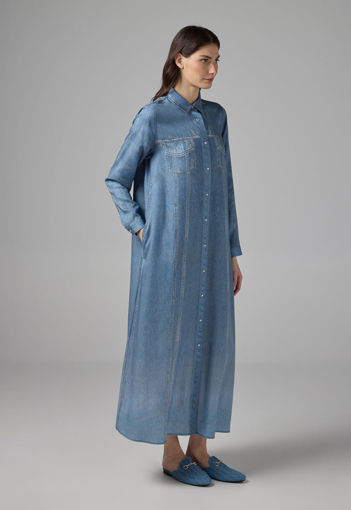Choice Solid Maxi Shirt Dress Light Blue