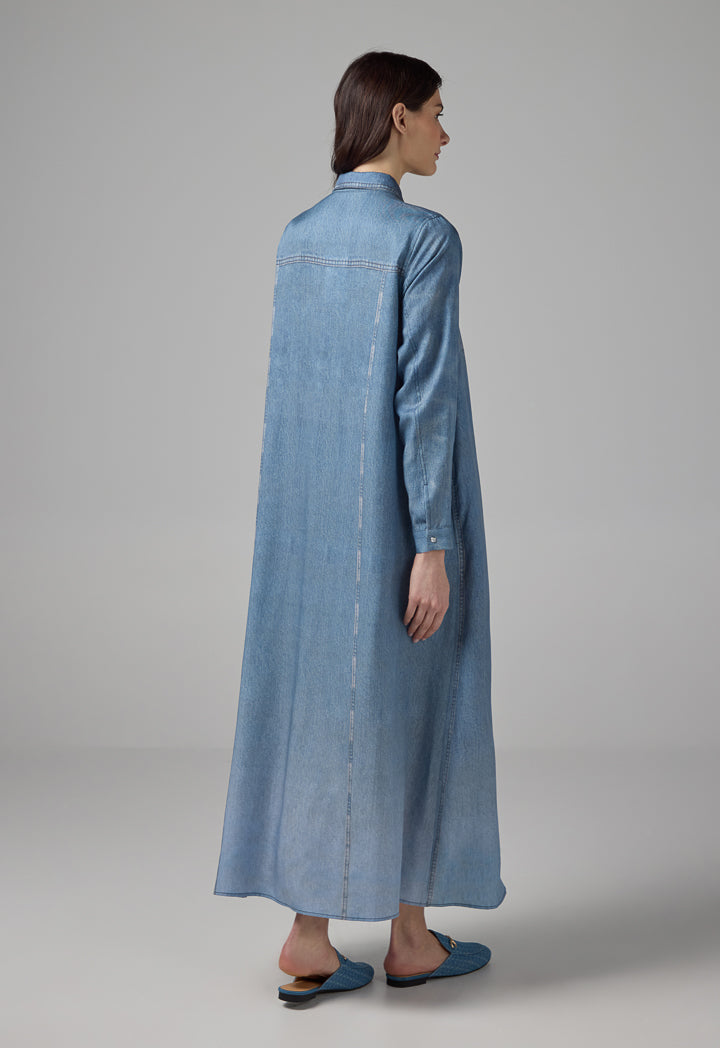 Choice Solid Maxi Shirt Dress Light Blue
