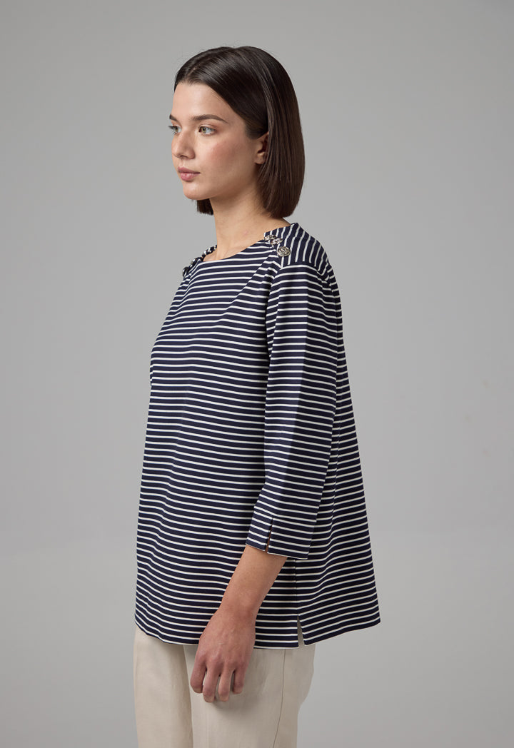 Choice Three Quarter Contrast Striped T-Shirt Navy-White