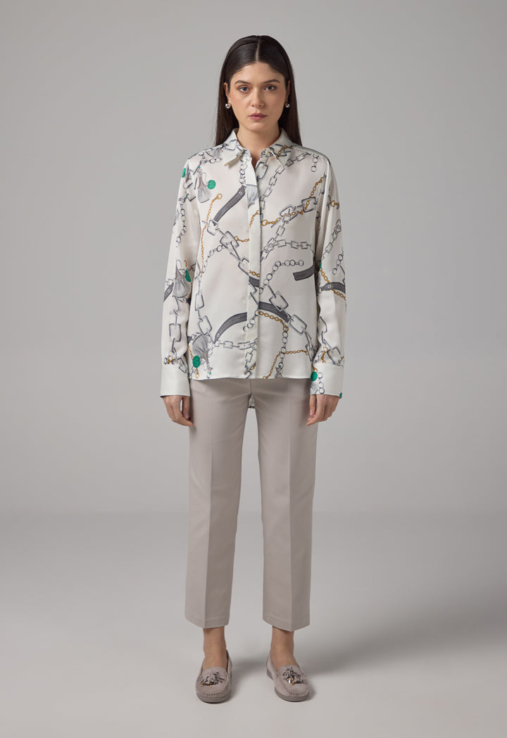 Choice Chain Print Long Sleeves Shirt Multi Color