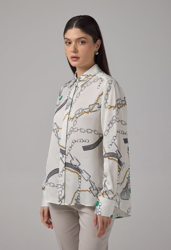 Choice Chain Print Long Sleeves Shirt Multi Color