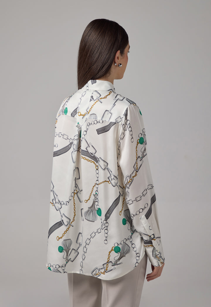 Choice Chain Print Long Sleeves Shirt Multi Color
