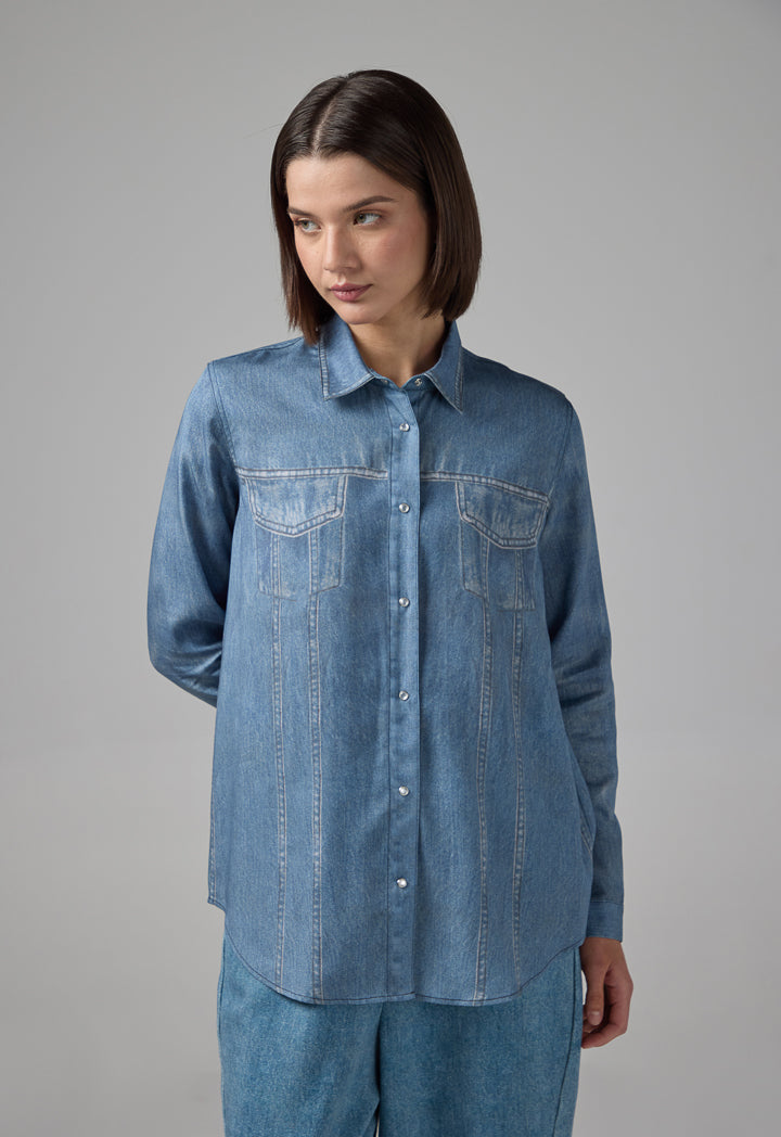 Choice Solid Long Sleeve Shirt  Light Blue