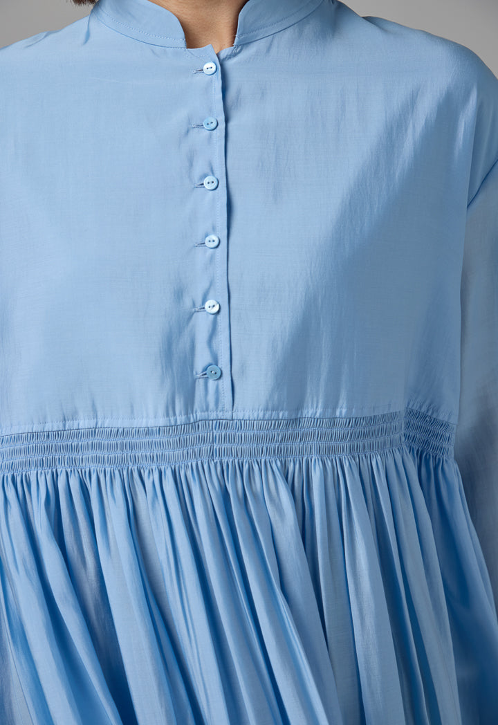 Choice Solid Pleated Hem Shirt Sky Blue