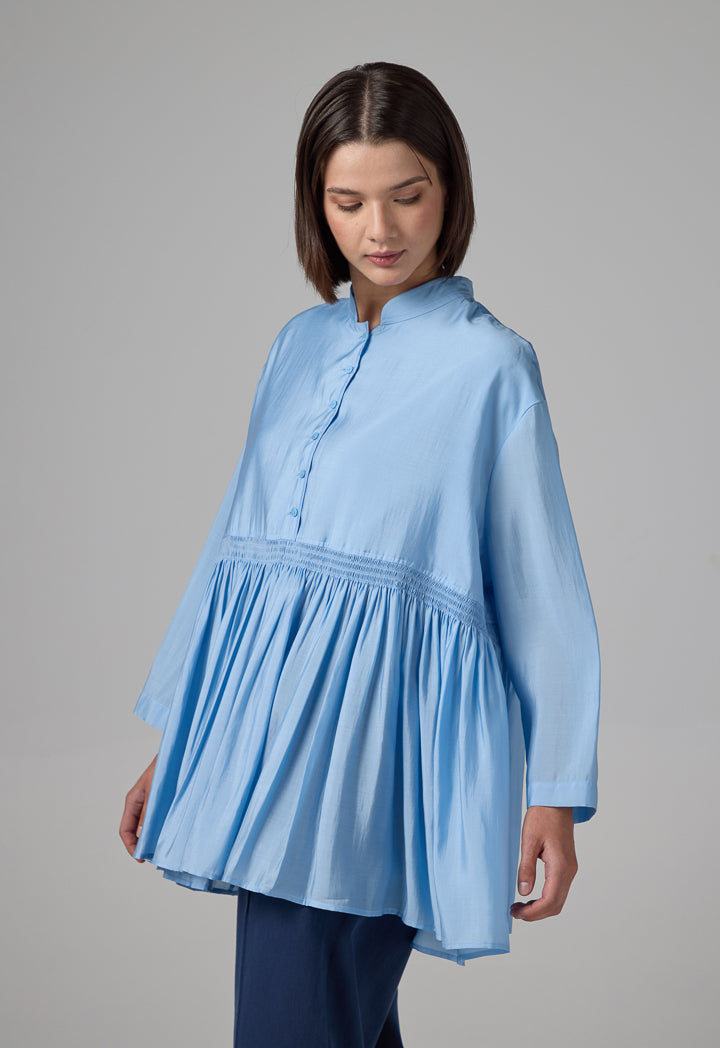 Choice Solid Pleated Hem Shirt Sky Blue