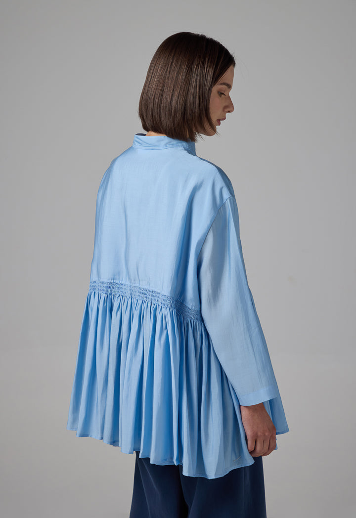 Choice Solid Pleated Hem Shirt Sky Blue