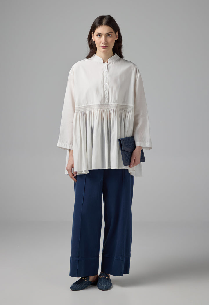 Choice Solid Pleated Hem Shirt Off White