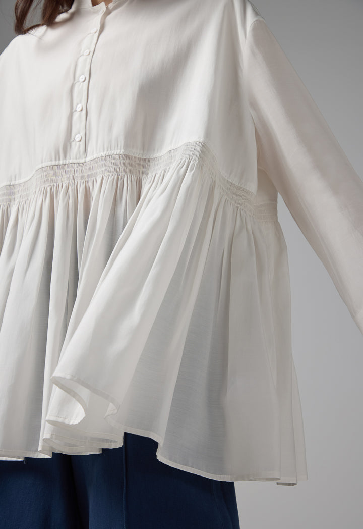 Choice Solid Pleated Hem Shirt Off White