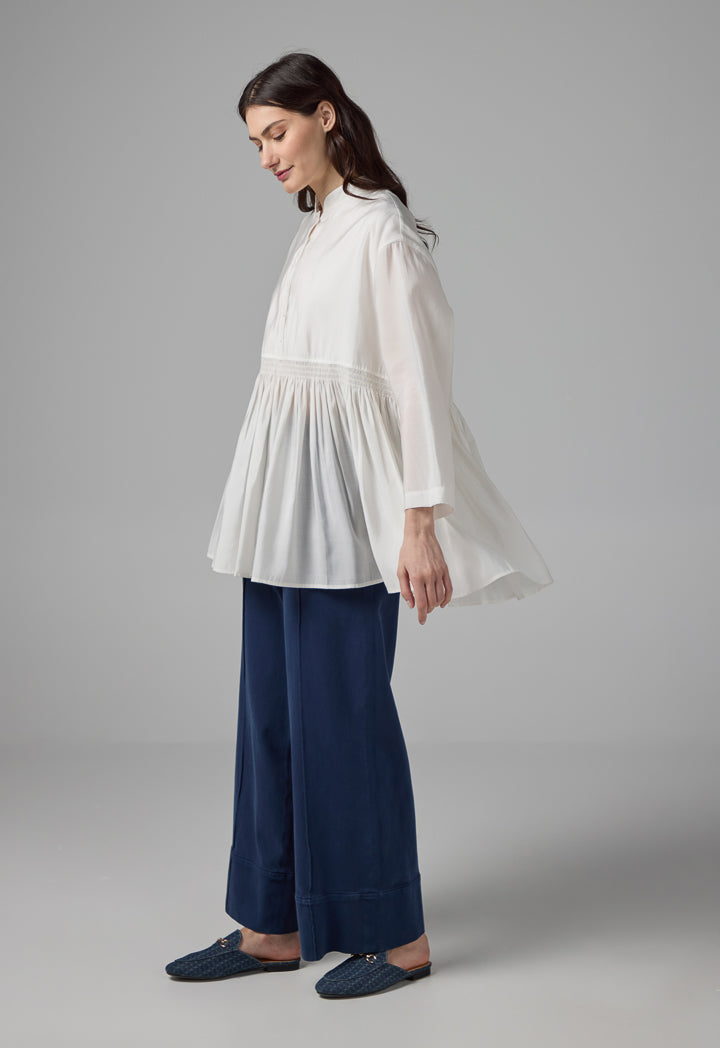 Choice Solid Pleated Hem Shirt Off White