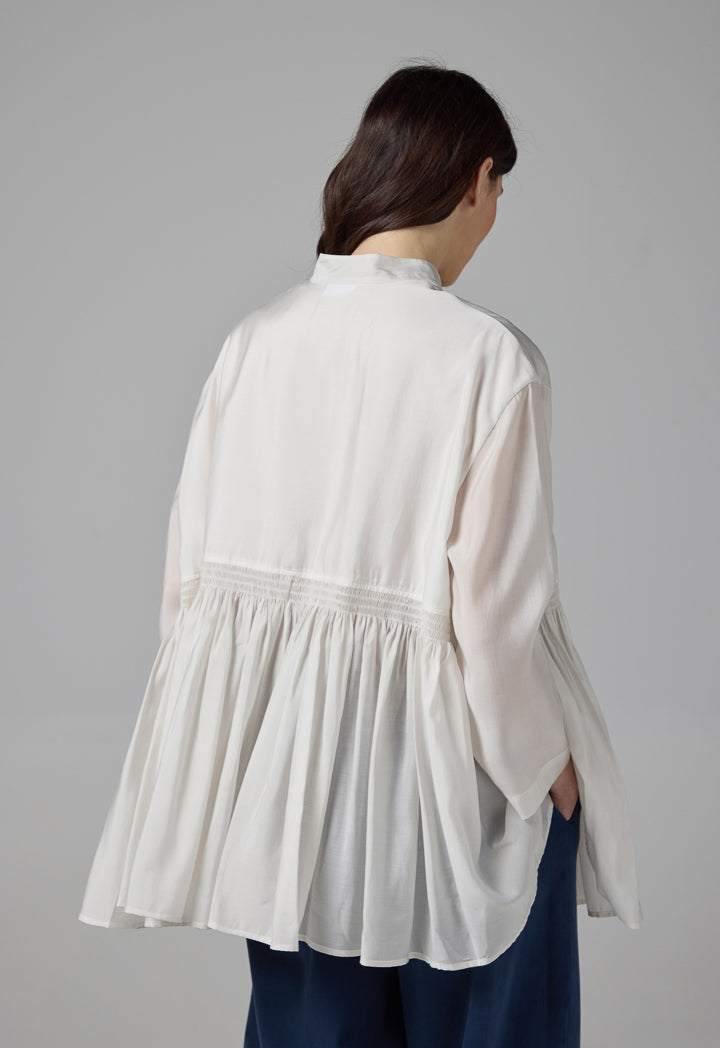 Choice Solid Pleated Hem Shirt Off White