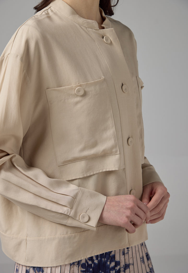Choice Front Pockets Solid Jacket Beige