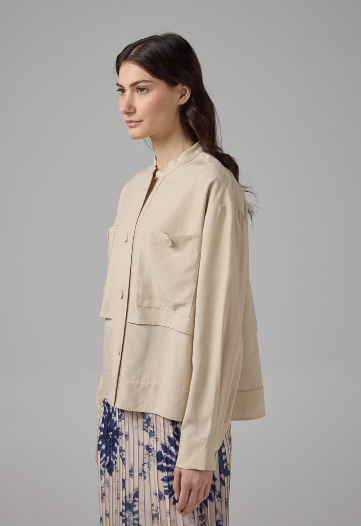 Choice Front Pockets Solid Jacket Beige