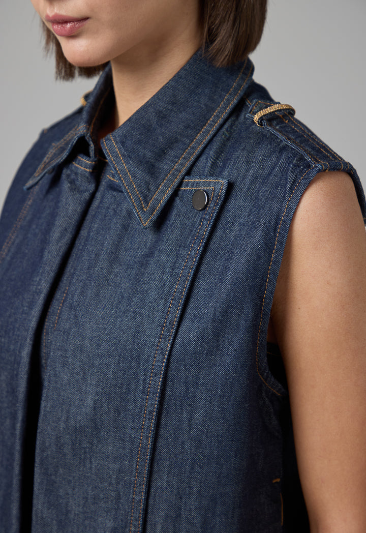 Choice Solid Sleeveless Denim Gilet Denim Blue
