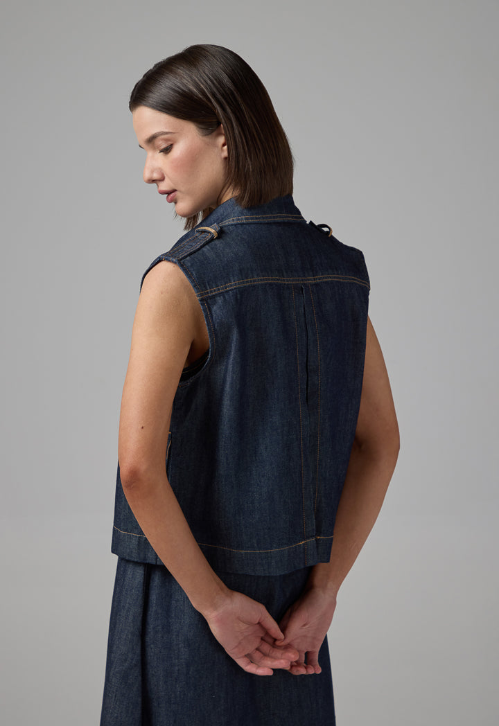 Choice Solid Sleeveless Denim Gilet Denim Blue