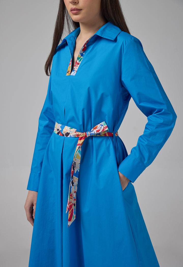 Choice Solid Dress With Printed Belt Cobalt