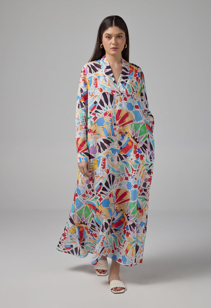 Choice Abstract Print V-Neck Dress Multi Color