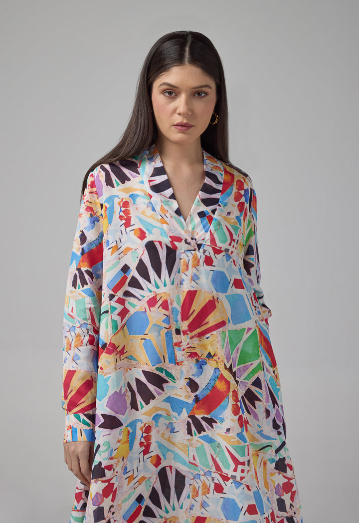 Choice Abstract Print V-Neck Dress Multi Color