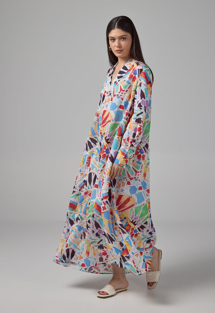 Choice Abstract Print V-Neck Dress Multi Color