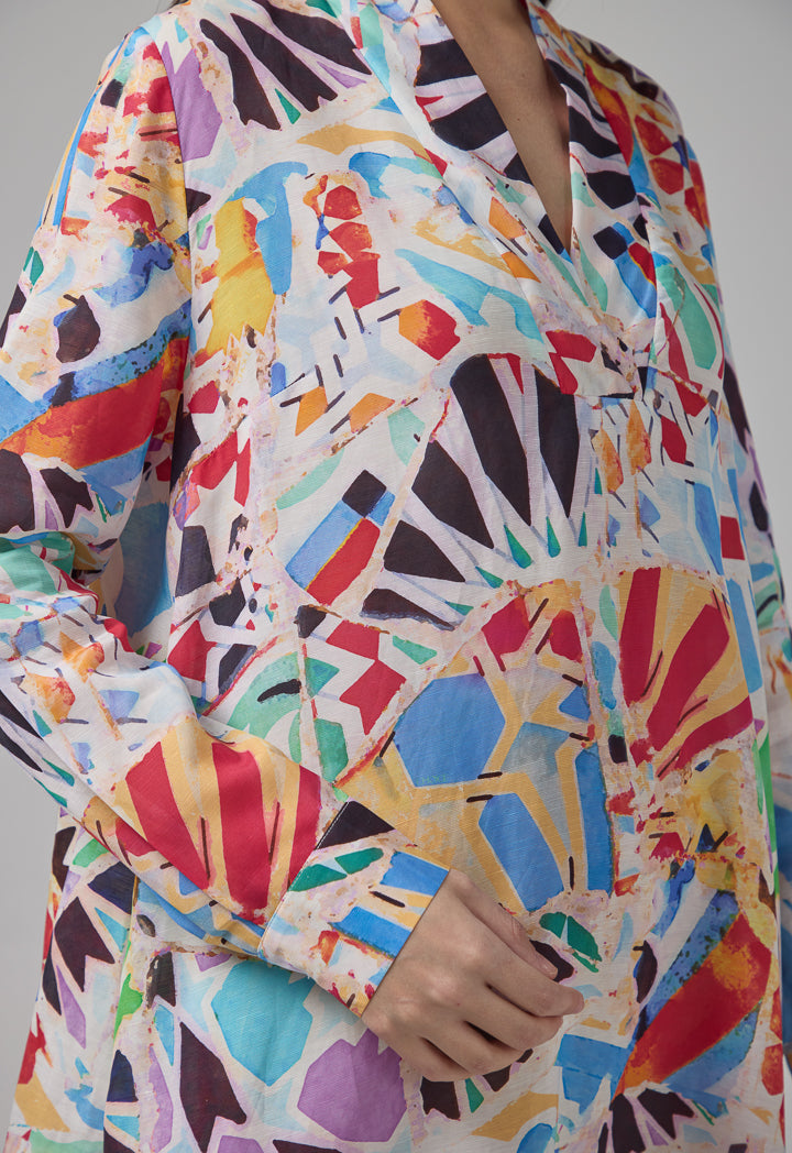 Choice Abstract Print V-Neck Dress Multi Color