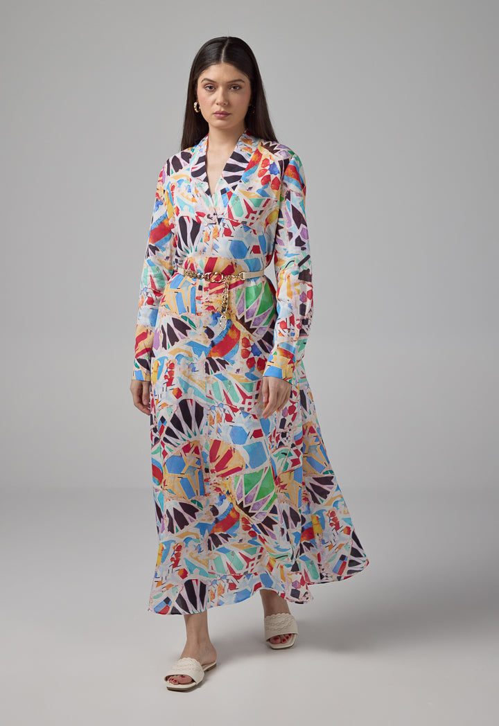 Choice Abstract Print V-Neck Dress Multi Color