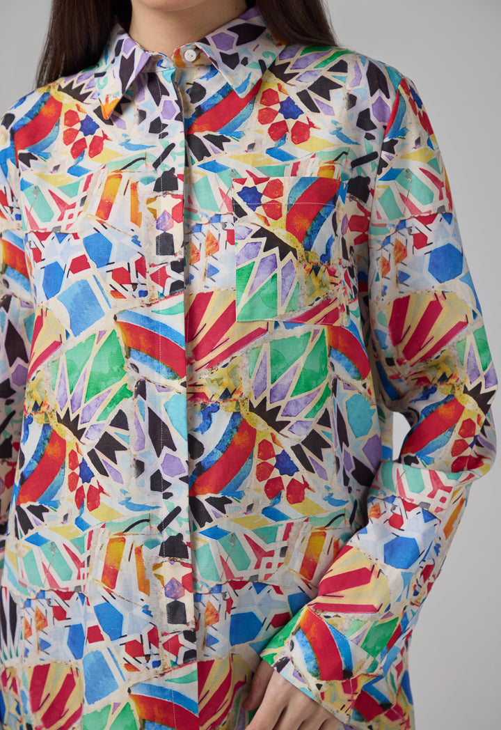Choice Printed Side Slit Shirt Multi Color