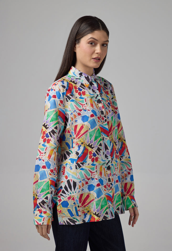 Choice Printed Side Slit Shirt Multi Color
