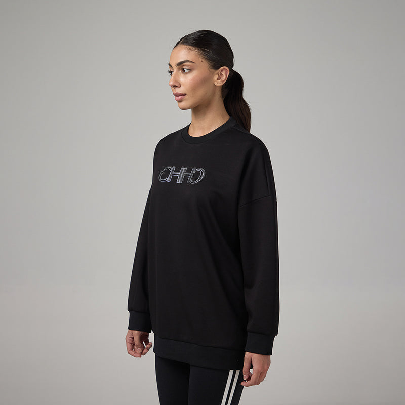 Choice Long Sleeve Monogram Blouse Black