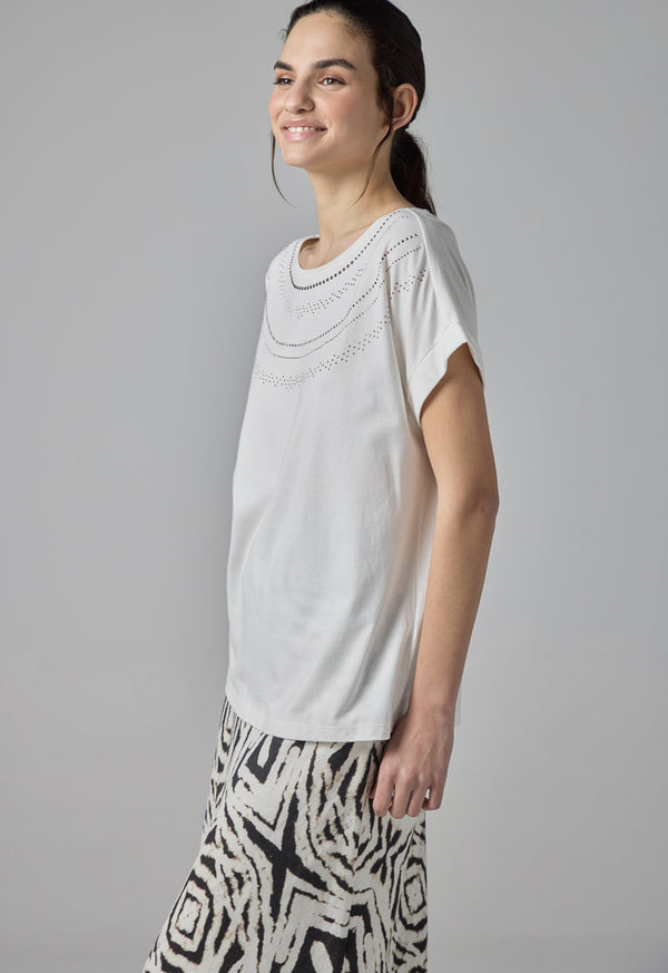 Choice Stone-Embellished Fashion Top Off White