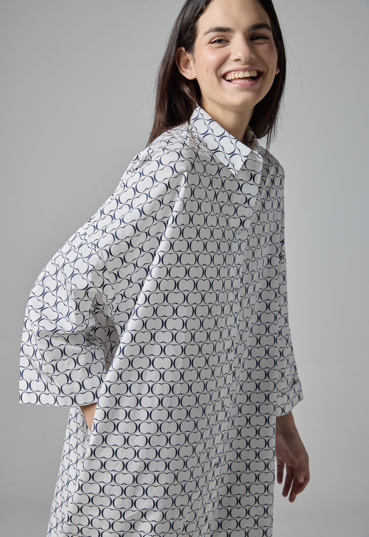 Choice Monogram Print Shirt Dress Navy-White