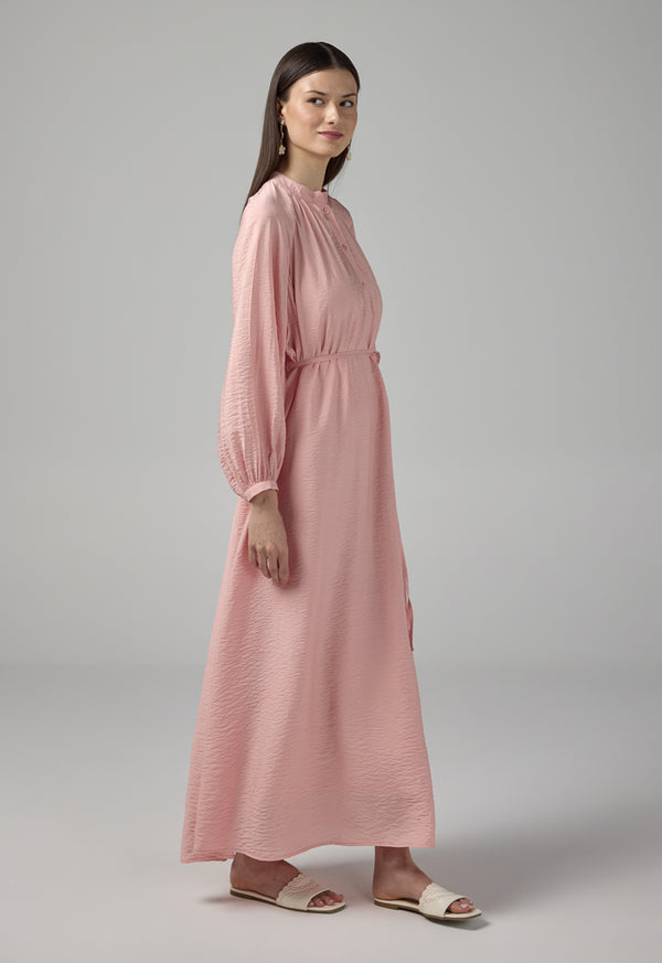Choice Solid Crinkled Maxi Dress Pink