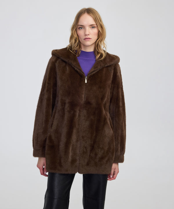 Ipekyol Hooded Faux Fur Jacket Brown