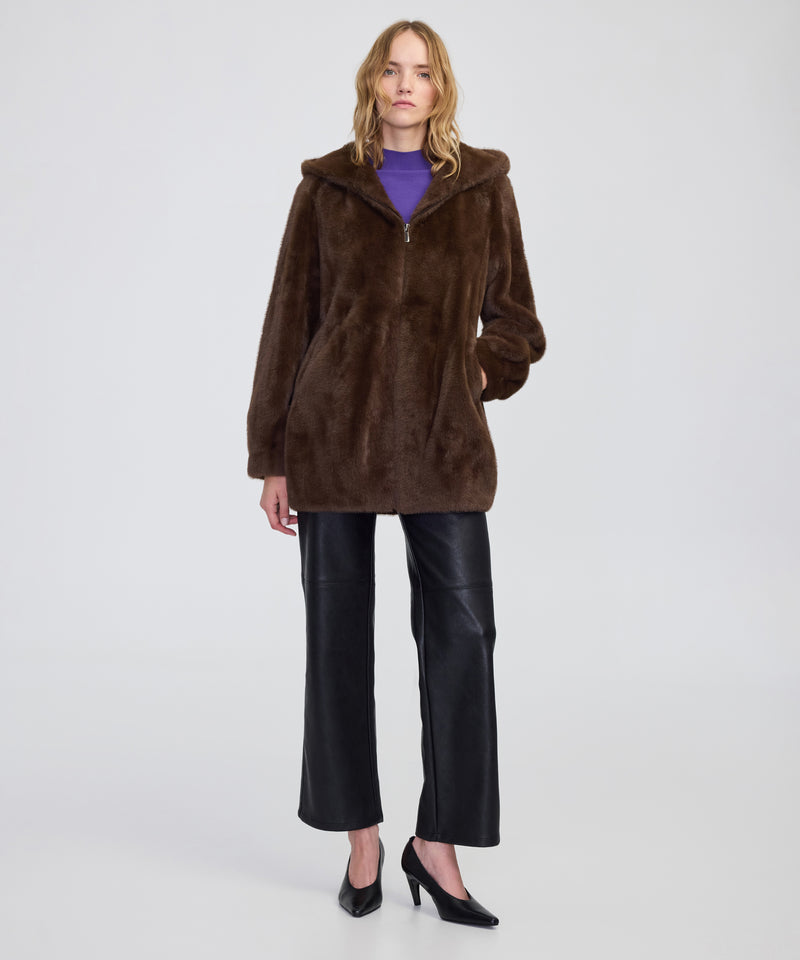 Ipekyol Hooded Faux Fur Jacket Brown