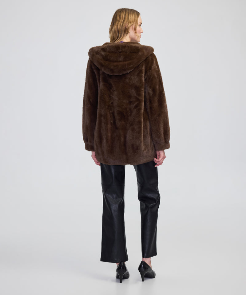 Ipekyol Hooded Faux Fur Jacket Brown