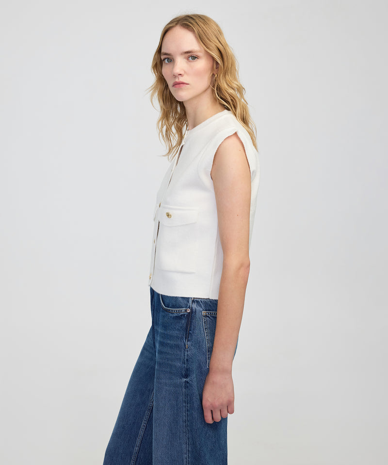 Ipekyol Gold-Button Knit Vest Ecru