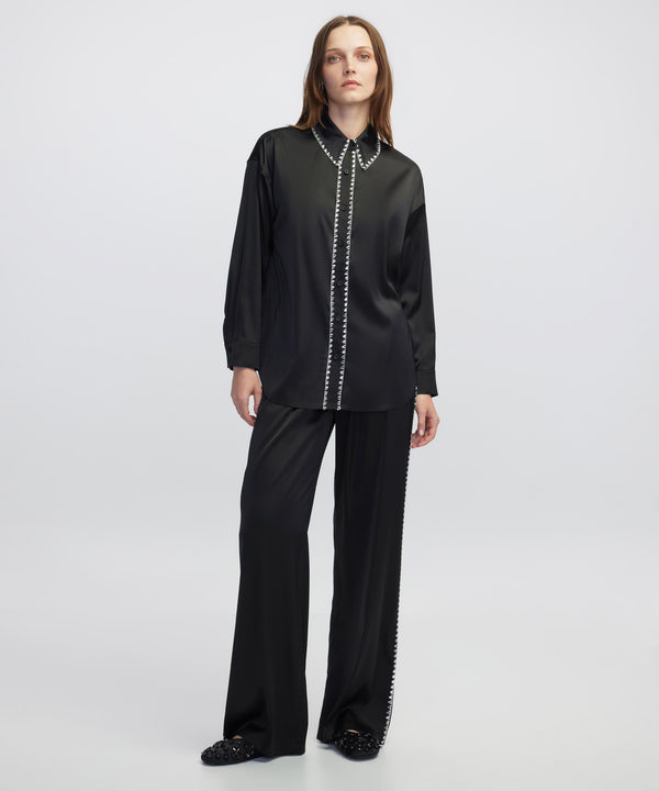 Ipekyol Strass-Trim Wide-Leg Trousers Black