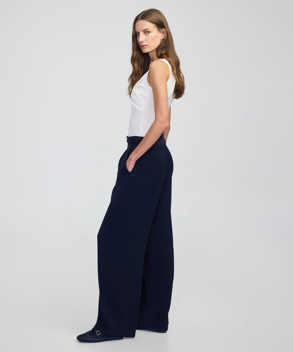 Ipekyol Mixed Wide-Leg Trousers With Belt Navy