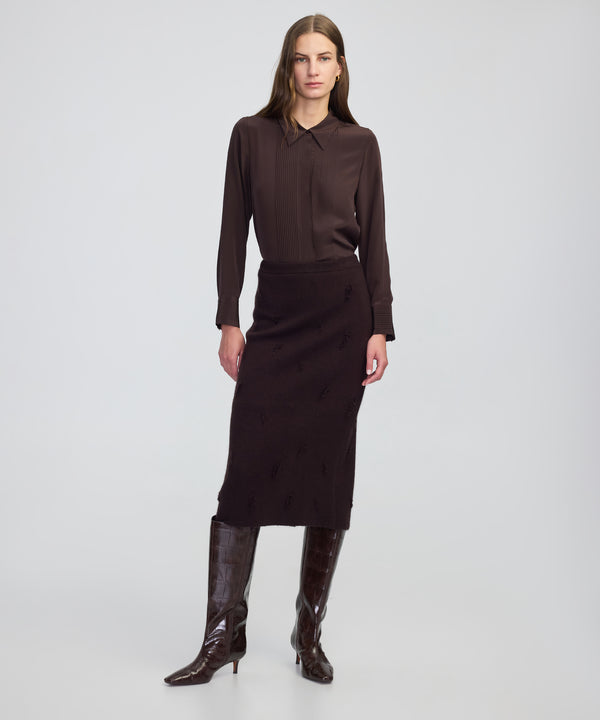 Ipekyol Distressed-Effect Midi Skirt Brown