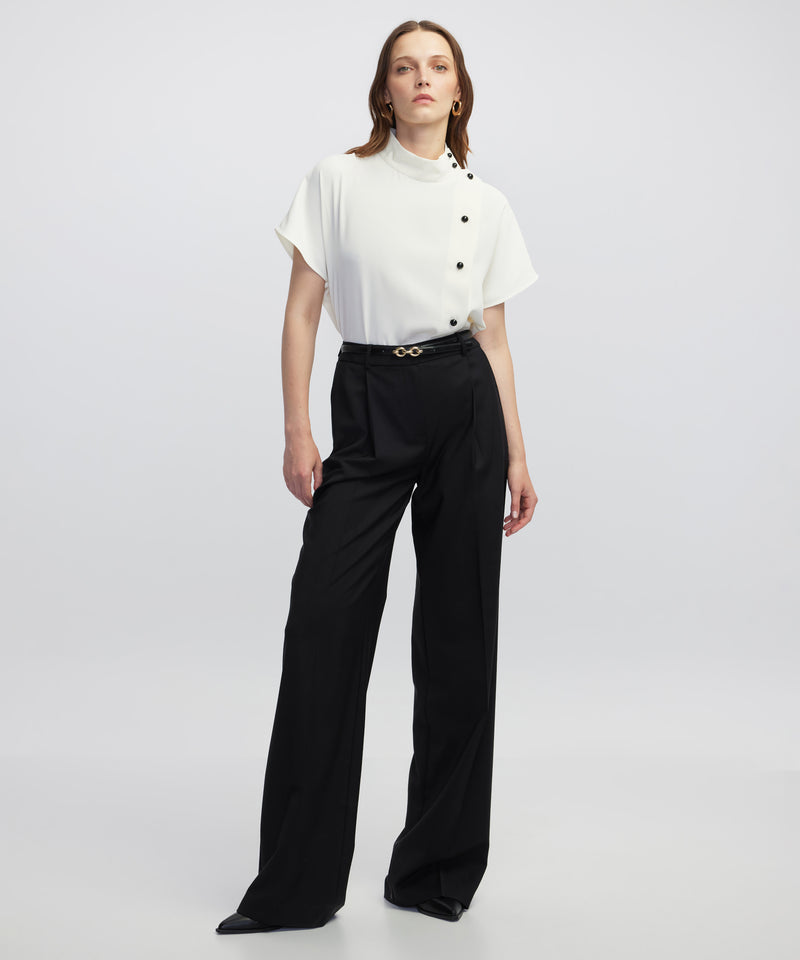 Ipekyol High-Neck Blouse With Contrast Buttons Ecru