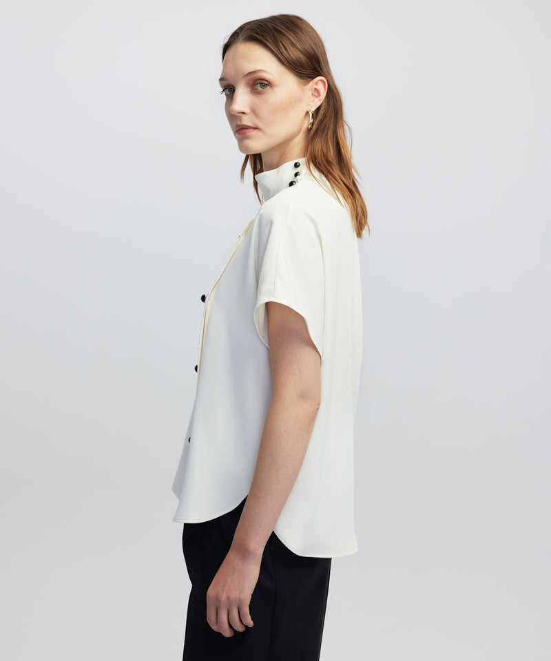 Ipekyol High-Neck Blouse With Contrast Buttons Ecru