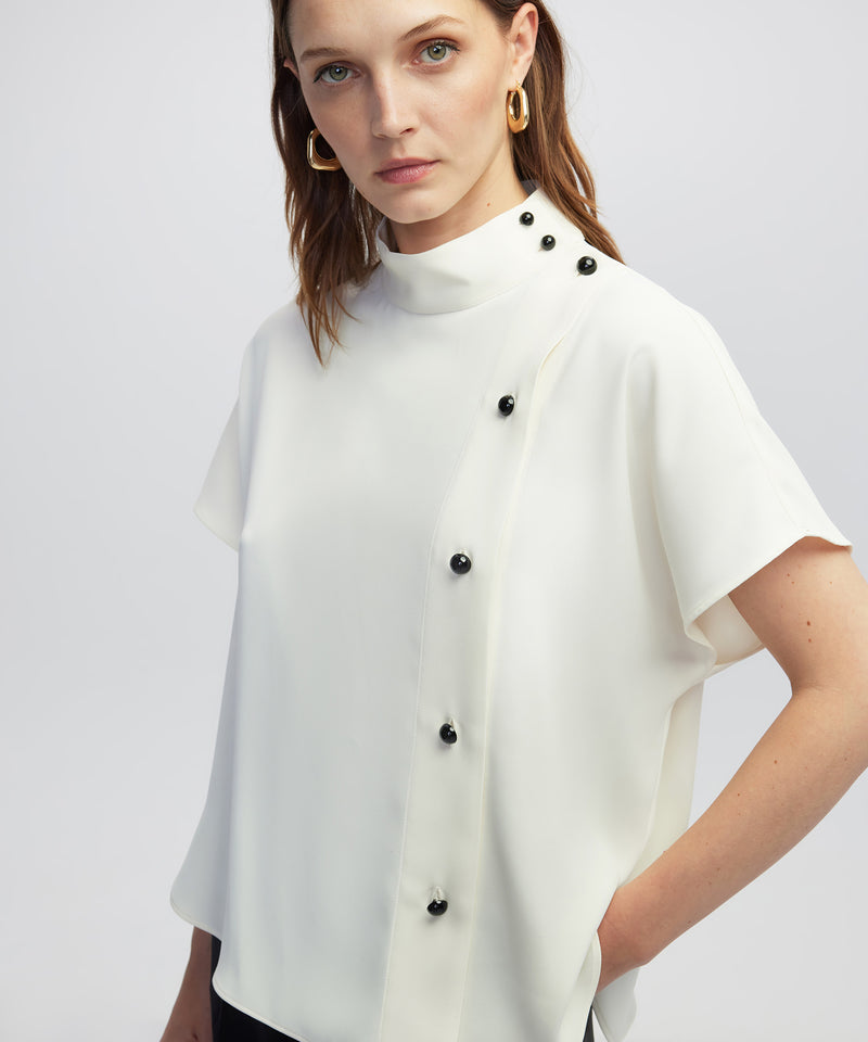 Ipekyol High-Neck Blouse With Contrast Buttons Ecru
