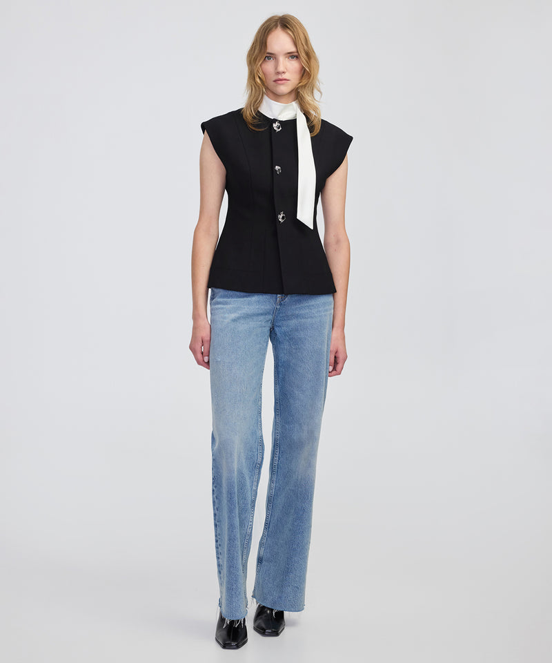 Ipekyol Jewel-Button Color-Block Vest Black