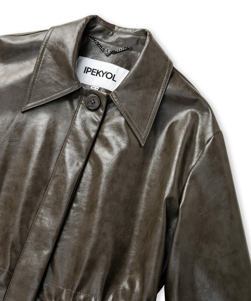 Ipekyol Leather-Effect Coat Khaki
