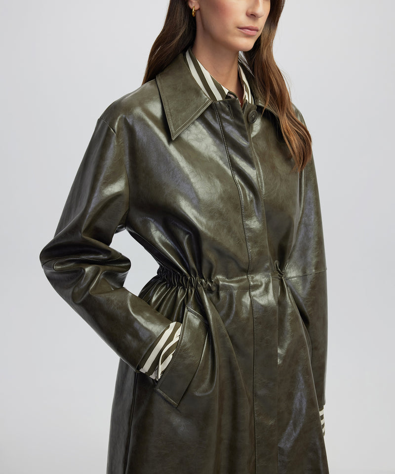 Ipekyol Leather-Effect Coat Khaki
