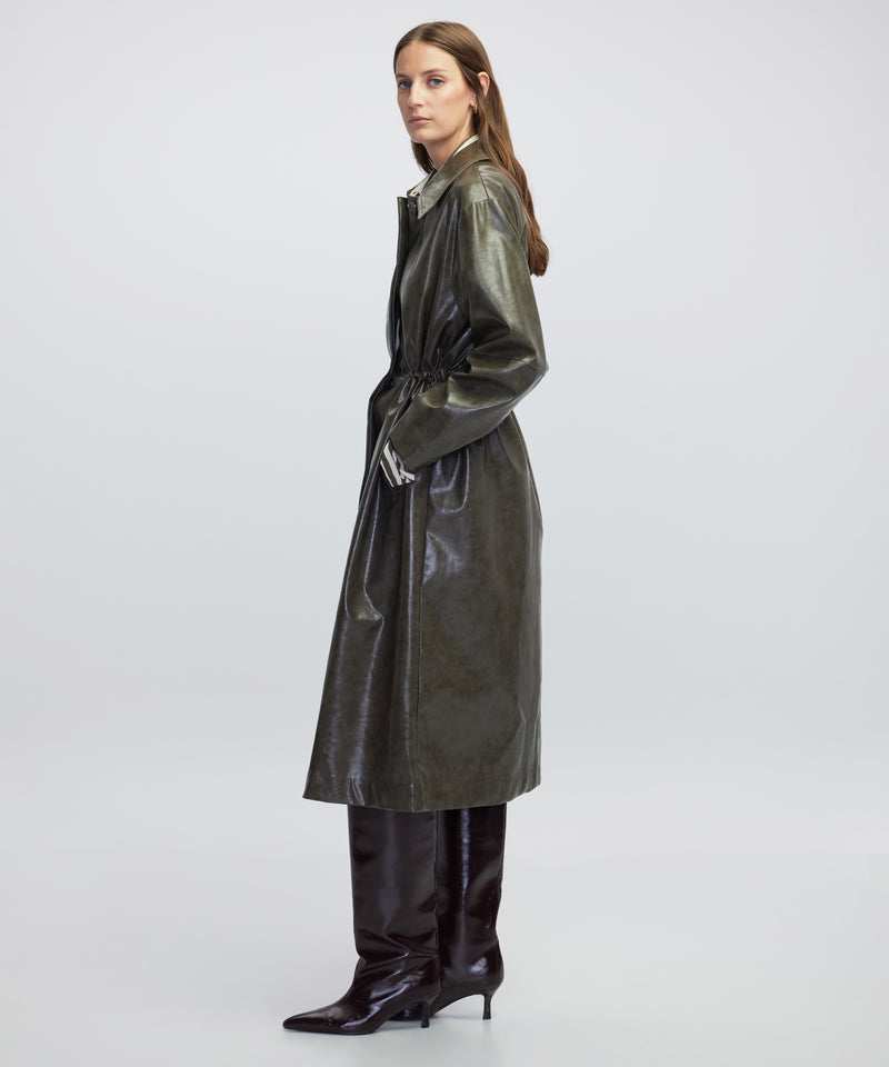 Ipekyol Leather-Effect Coat Khaki