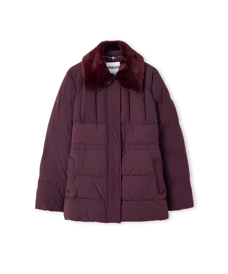 Ipekyol Quilted Puffer With Faux Fur Collar Bordoux