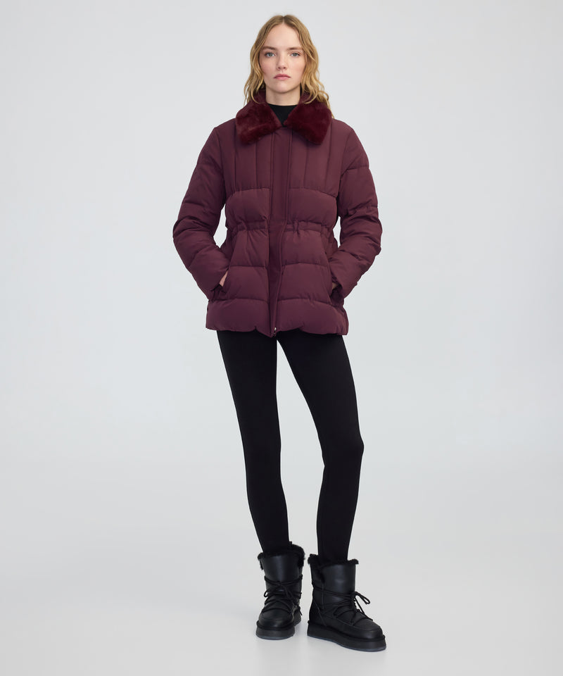 Ipekyol Quilted Puffer With Faux Fur Collar Bordoux